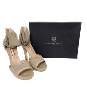 Guglielmo Rotta Beige Platform Heel Open Toe‎ Leather Trim Womens Size 40 EU
